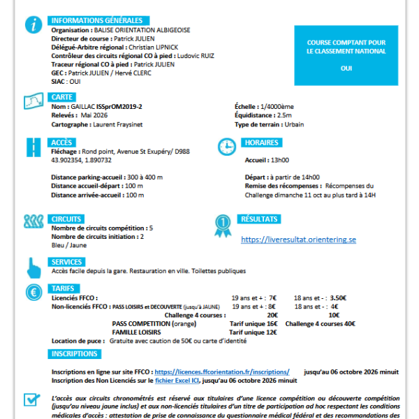 Challenge sprint orientation 2026 du BOA